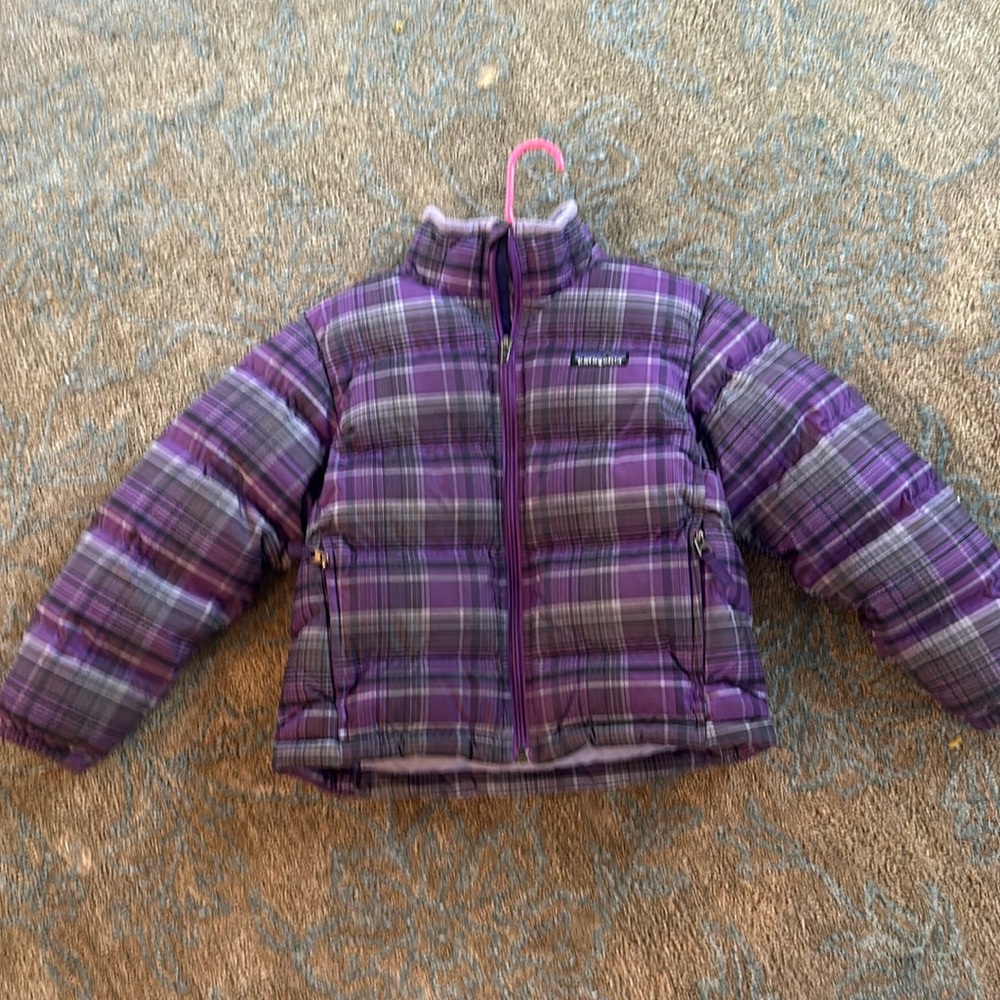 Patagonia toddlers extra small puffy purple plaid winter jacket